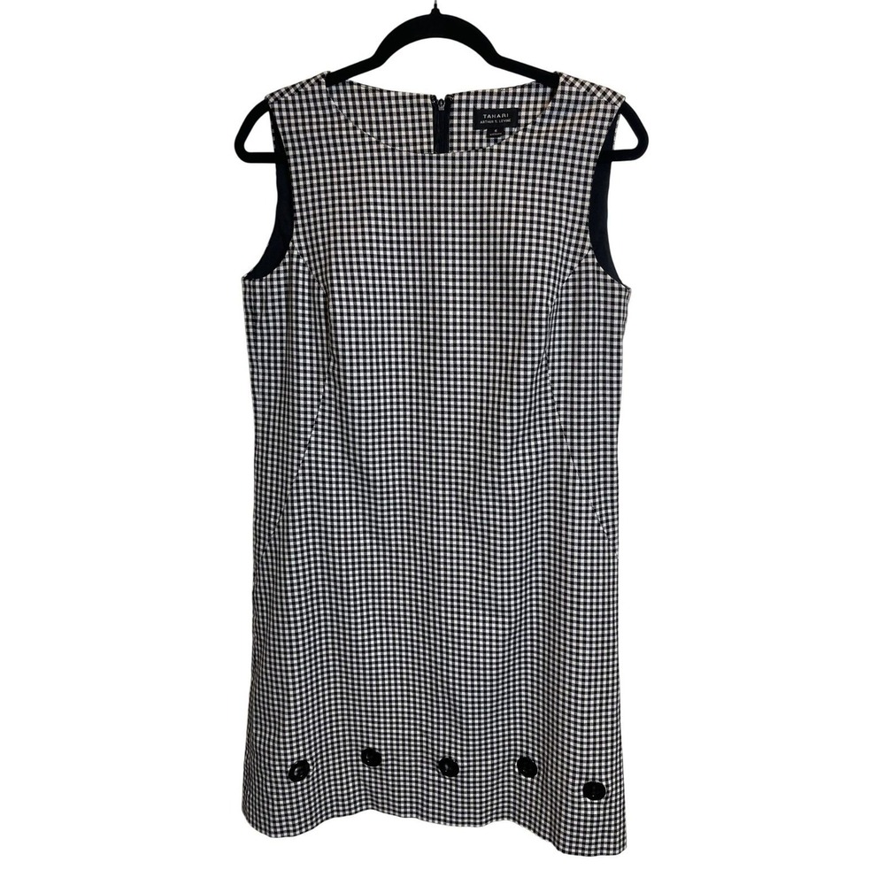 Tahari Arthur S Levine Sleeveless Black White Gingham Dress Sz 6 Work Cocktails